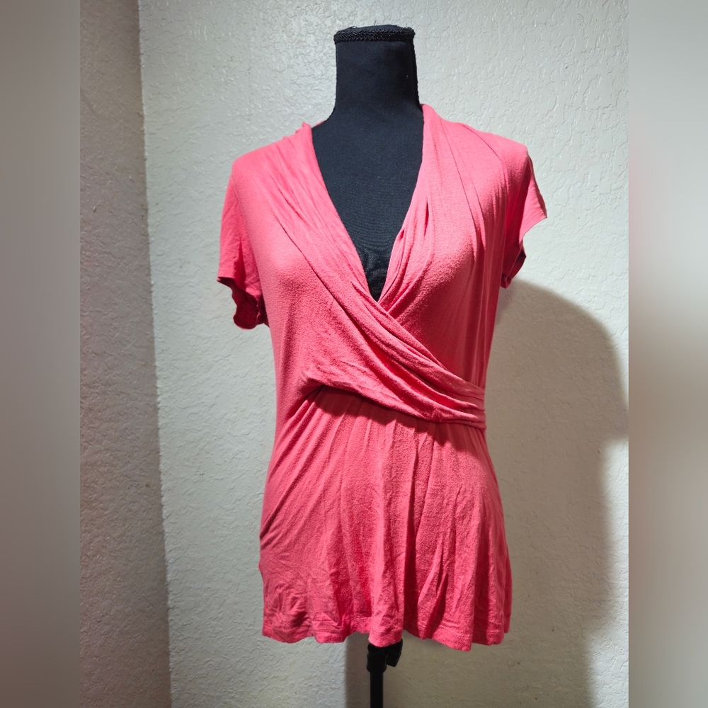 Ann Taylor Coral Wrap Style Blouse Womens Size Medium image 2